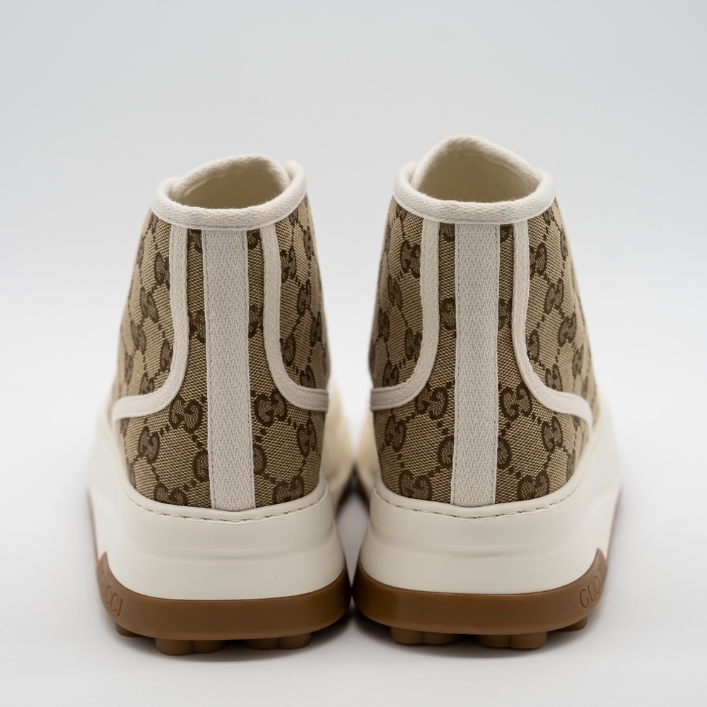 size 41G 11 US Gucci Tennis Platform GG Canvas Beige Brown Sneakers High Top - Picture 5 of 11